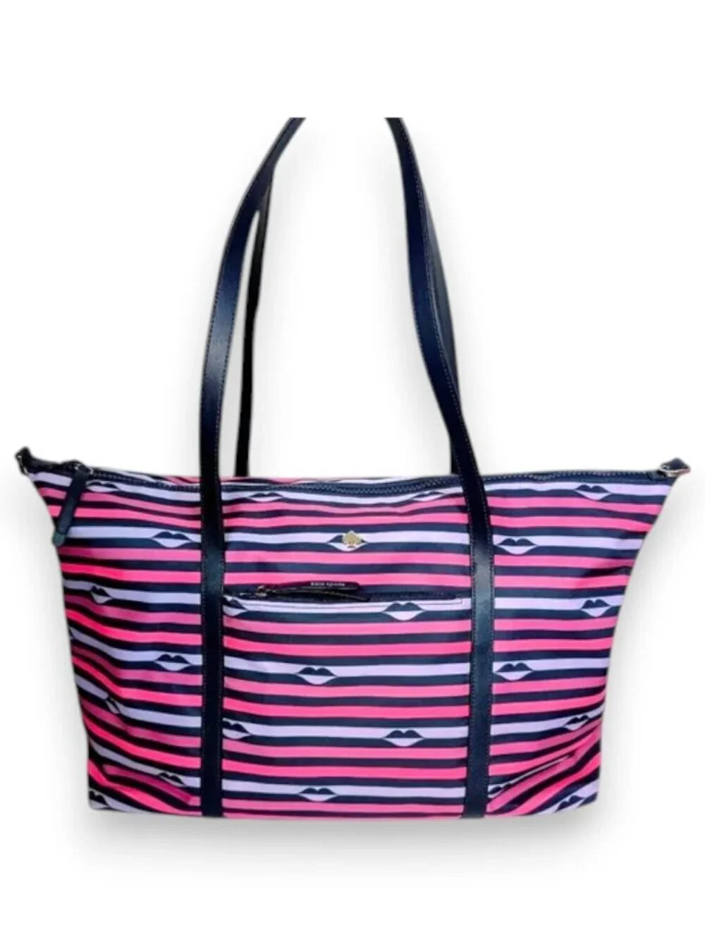 Kate Spade Jae Nylon Pink Striped Patrice Lip Weekender Duffel Bag Like New